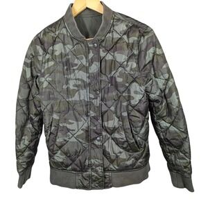Gap‎ Puffer Jacket Women's Full-Zip Quilted Snap Army Green Camouflage Sz Small